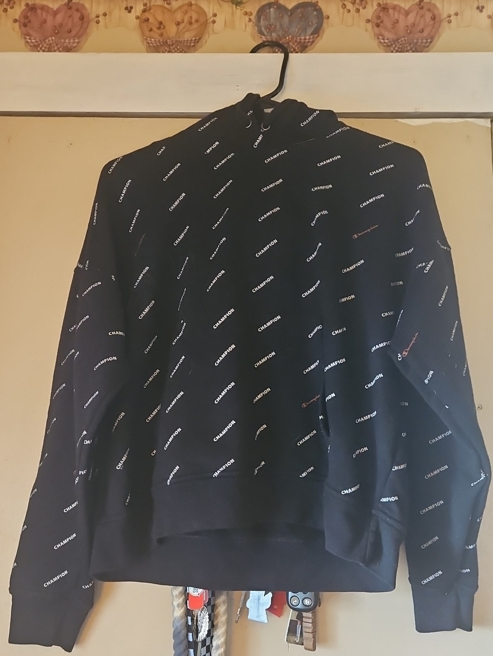 Champion Women’s Black Crewneck Sweatshirt with White Logo Print